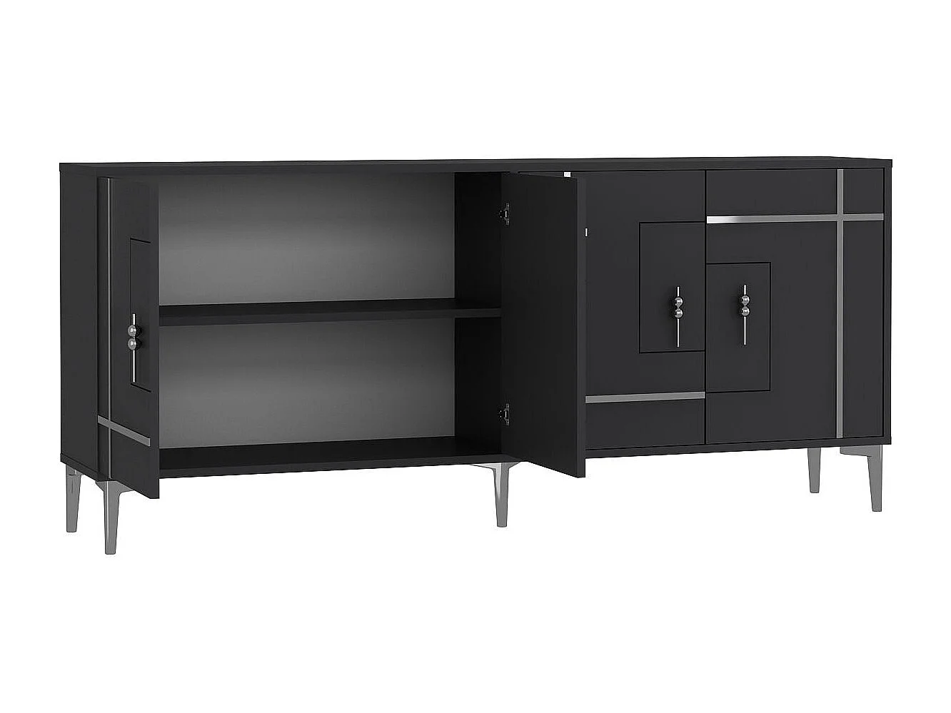 Buffet en aggloméré – 180 cm x 78,6 cm x 35 cm – Anthracite et argent