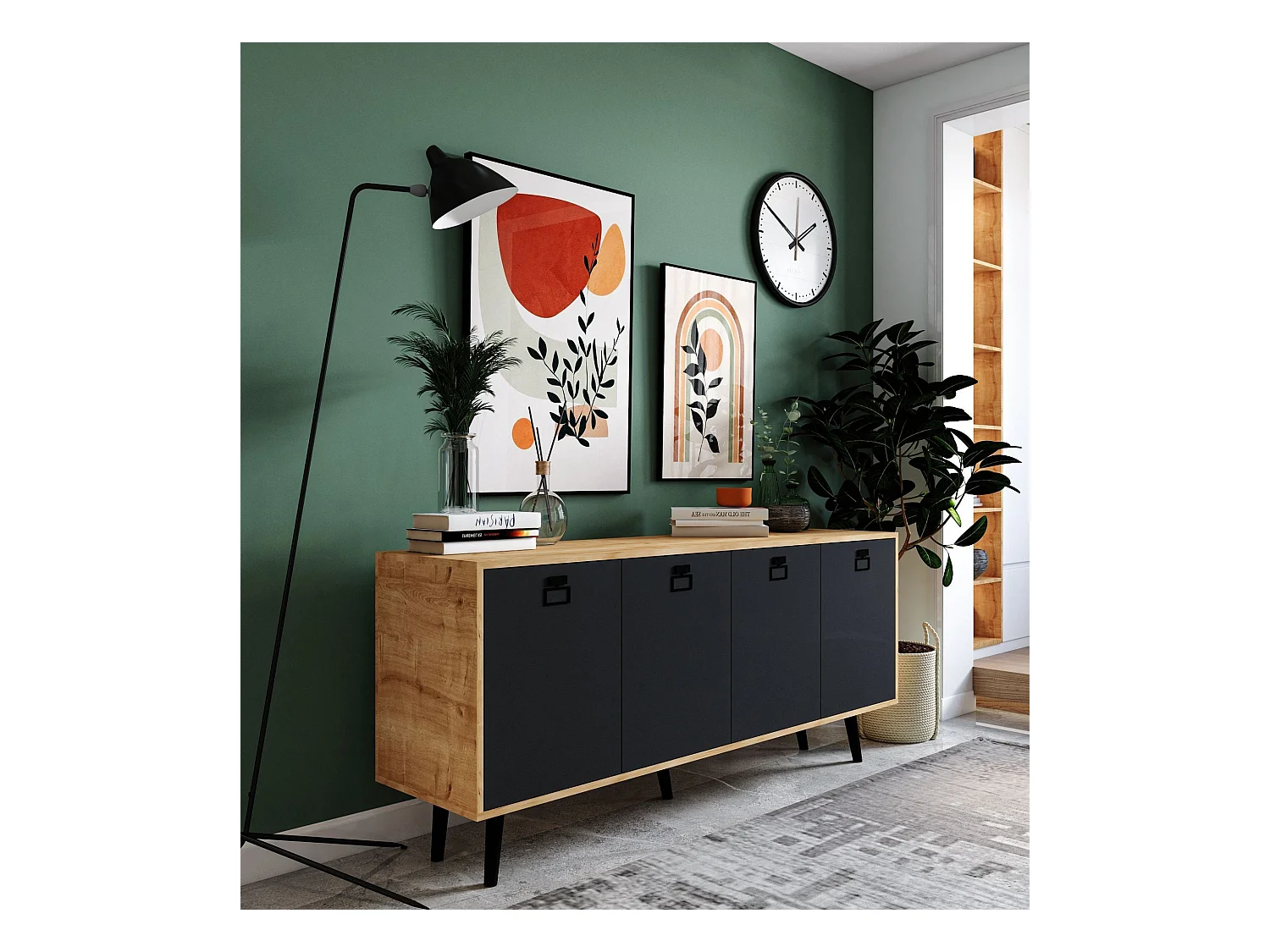 Buffet – 180 cm x 80 cm x 45 cm – Chêne saphir et anthracite – Aggloméré