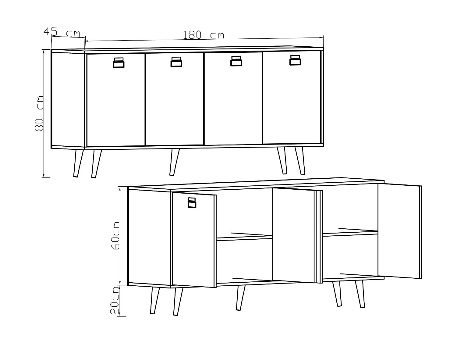 Buffet – 180 cm x 80 cm x 45 cm – Chêne saphir et anthracite – Aggloméré