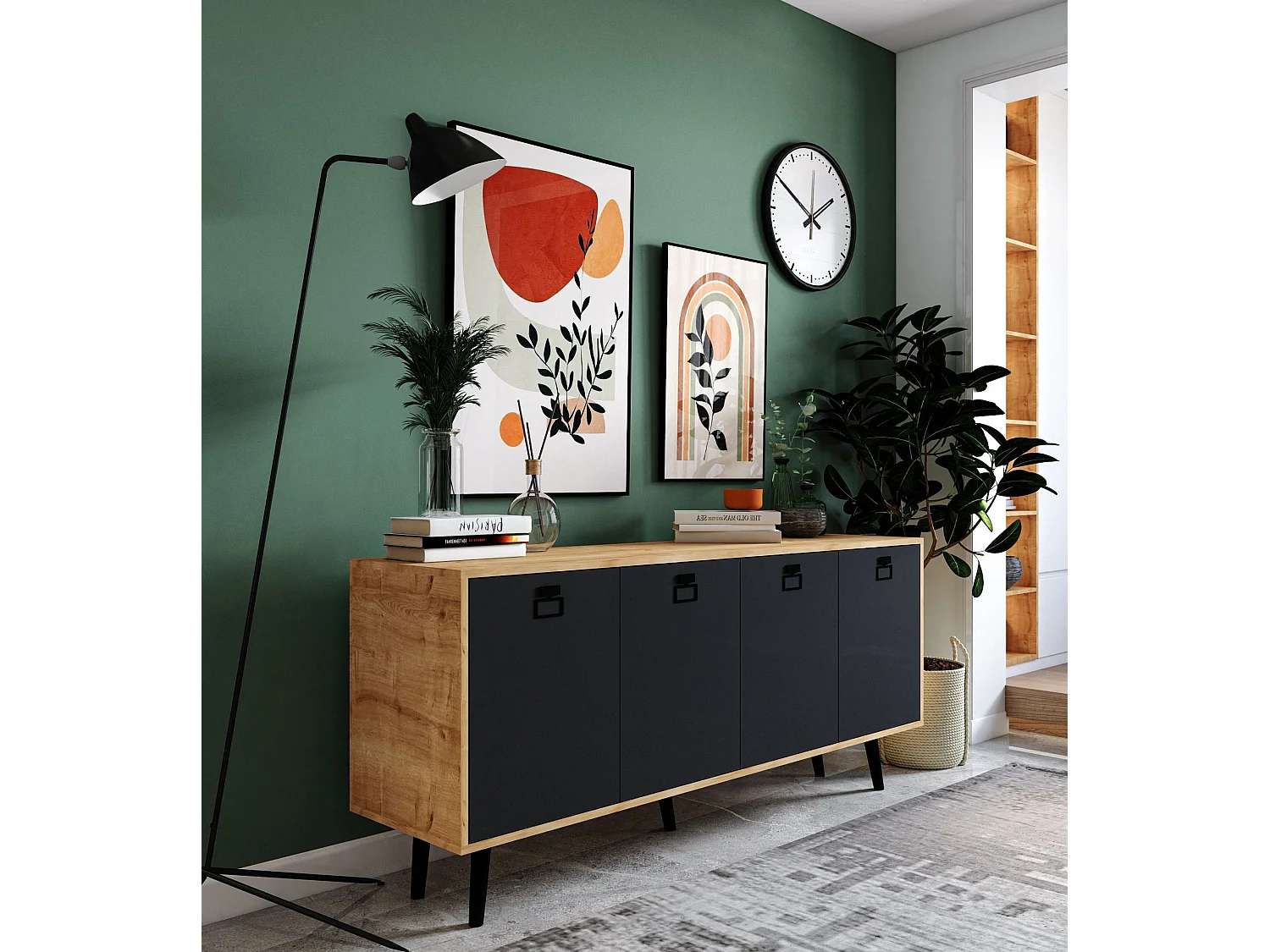 Komoda – 180 cm x 80 cm x 45 cm – Dąb szafirowy i antracyt – Płyta wiórowa