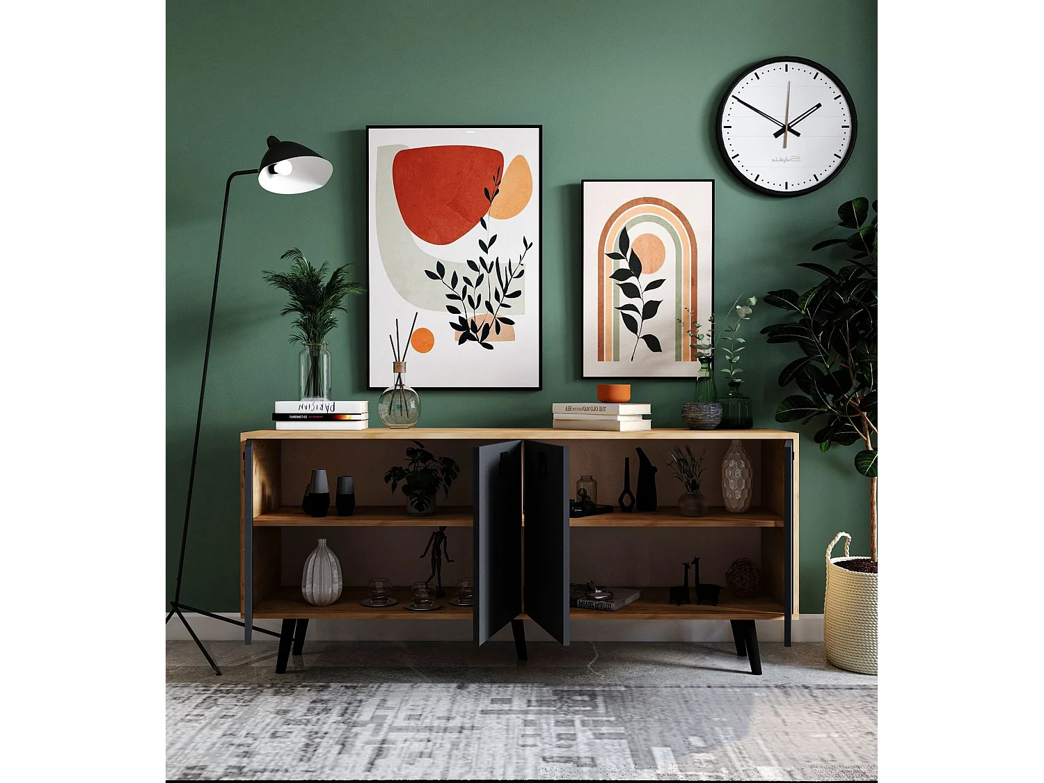 Komoda – 180 cm x 80 cm x 45 cm – Dąb szafirowy i antracyt – Płyta wiórowa