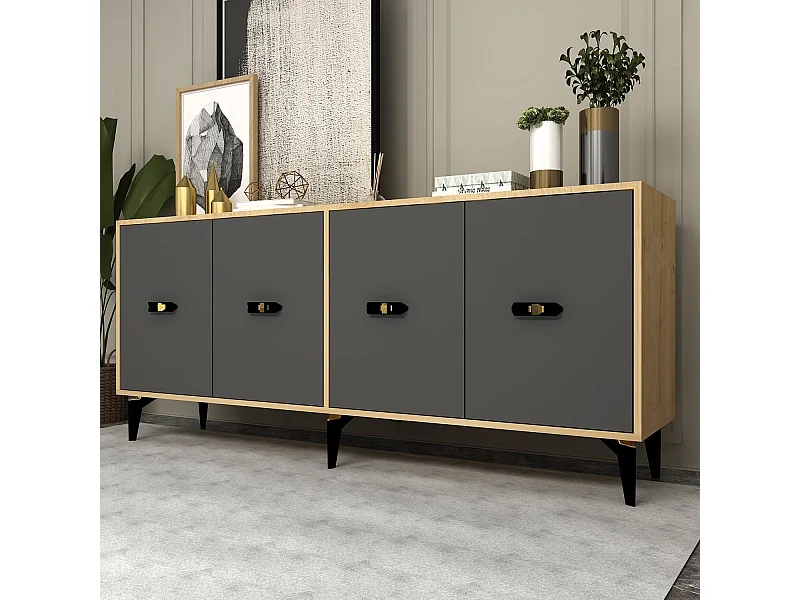 Komoda – 180 cm x 82,6 cm x 35 cm – Dąb szafirowy i antracyt – płyta wiórowa z powłoką melaminową