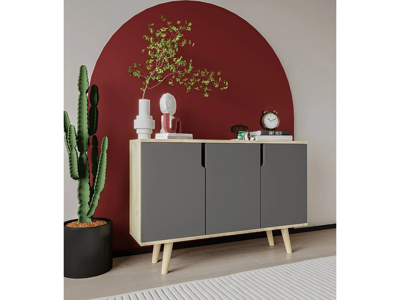 Komoda – 120 cm – Dąb szafirowy i antracyt – Płyta wiórowa