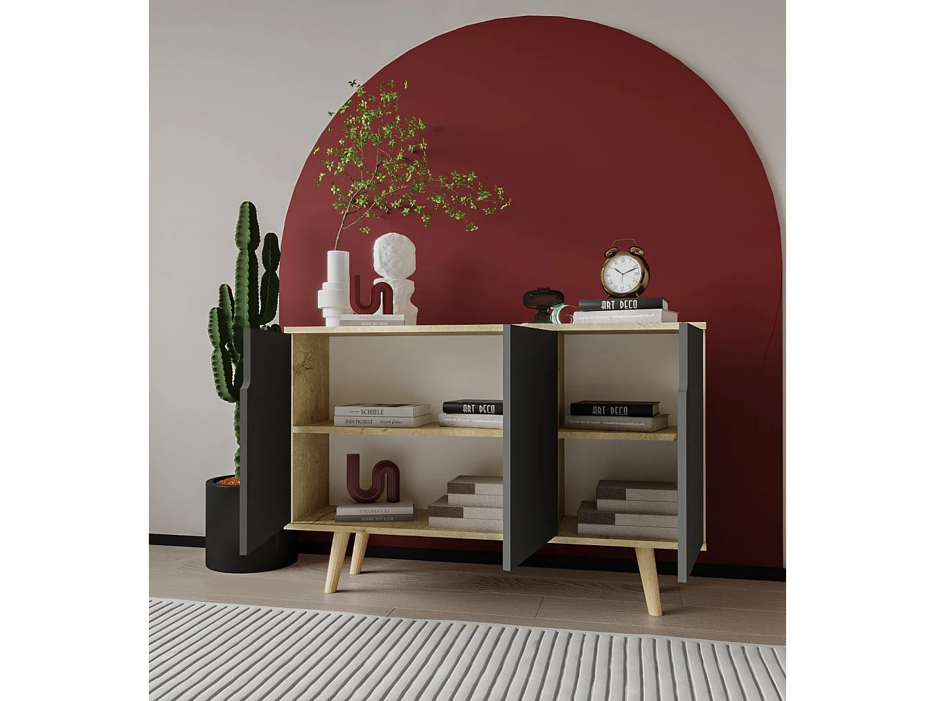 Komoda – 120 cm – Dąb szafirowy i antracyt – Płyta wiórowa