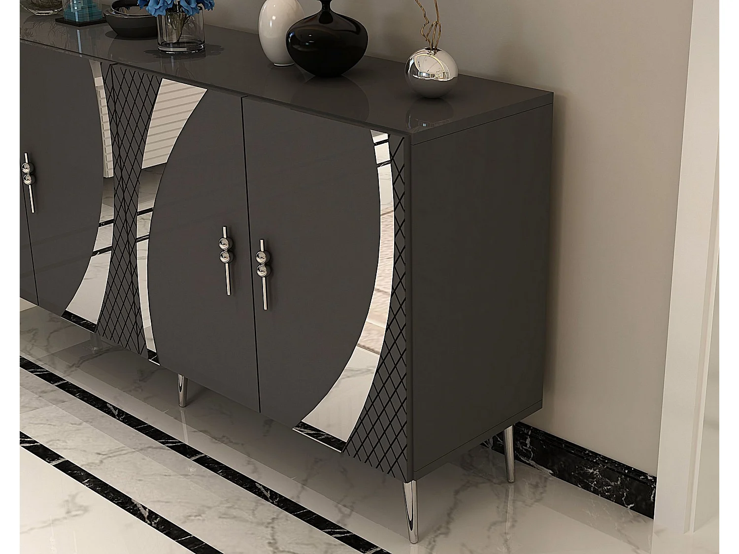 Komoda – 150 cm – Antracyt i srebro – Płyta wiórowa z powłoką melaminową