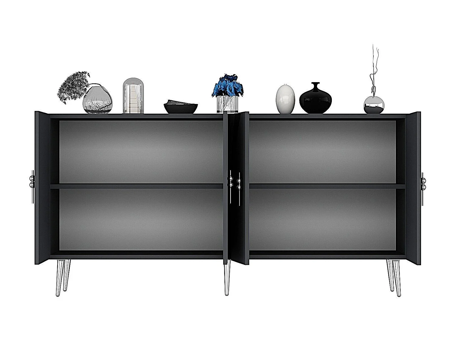 Komoda – 150 cm – Antracyt i srebro – Płyta wiórowa z powłoką melaminową