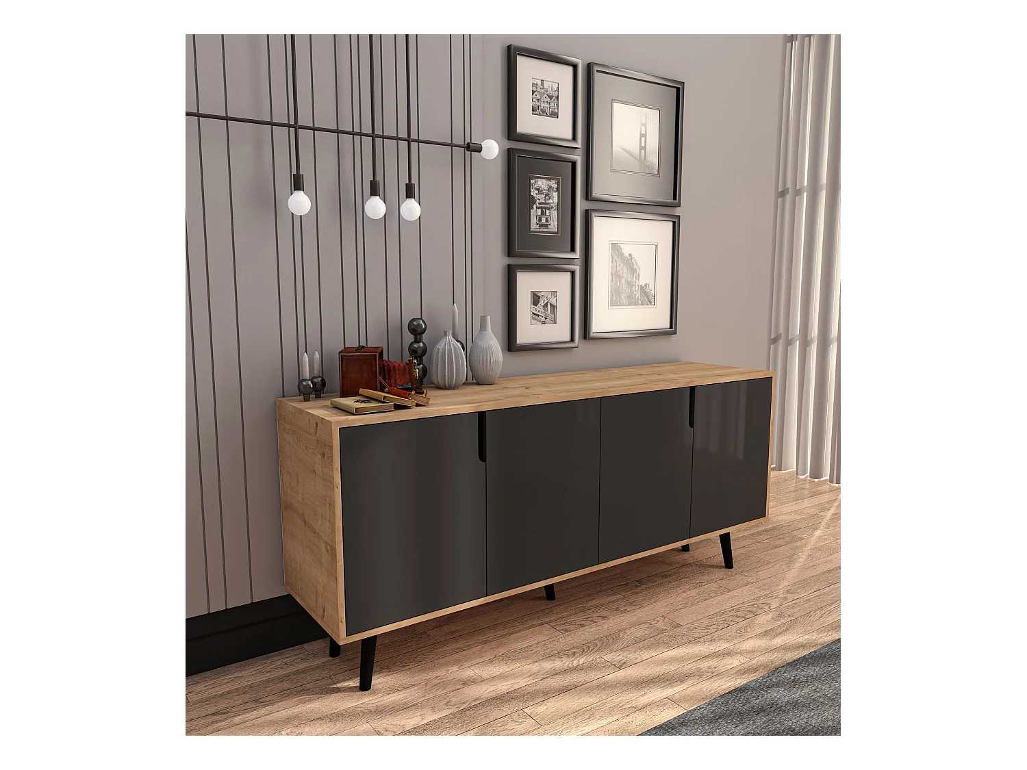 Buffet – 180 cm – Chêne saphir et anthracite – Aggloméré