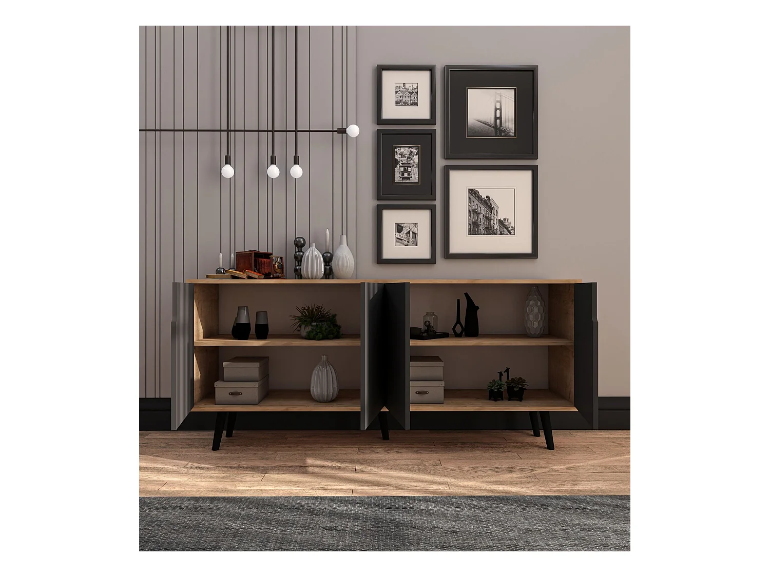 Buffet – 180 cm – Chêne saphir et anthracite – Aggloméré