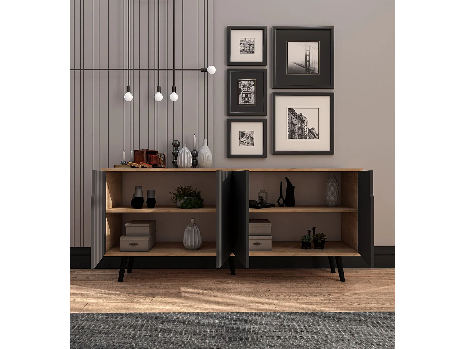 Aparador – 180 cm – Roble Zafiro y Antracita – Aglomerado