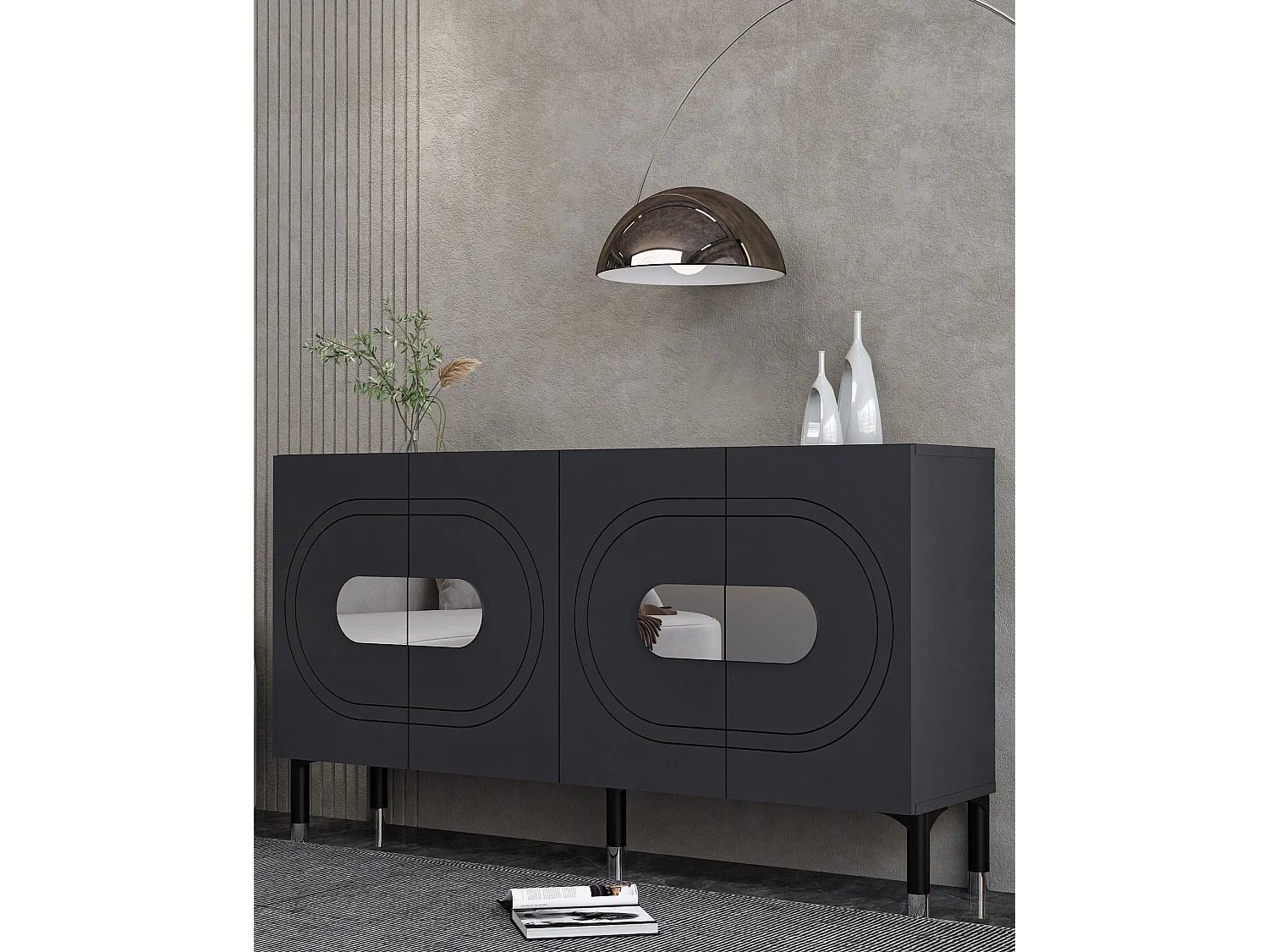 Komoda – 150 cm x 75 cm x 35 cm – Antracyt i srebro – MDF