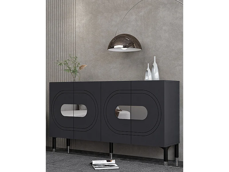 Komoda – 150 cm x 75 cm x 35 cm – Antracyt i srebro – MDF