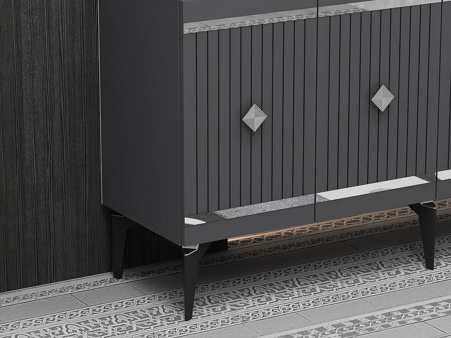 Komoda – 150 cm – Antracyt i srebro – Płyta wiórowa