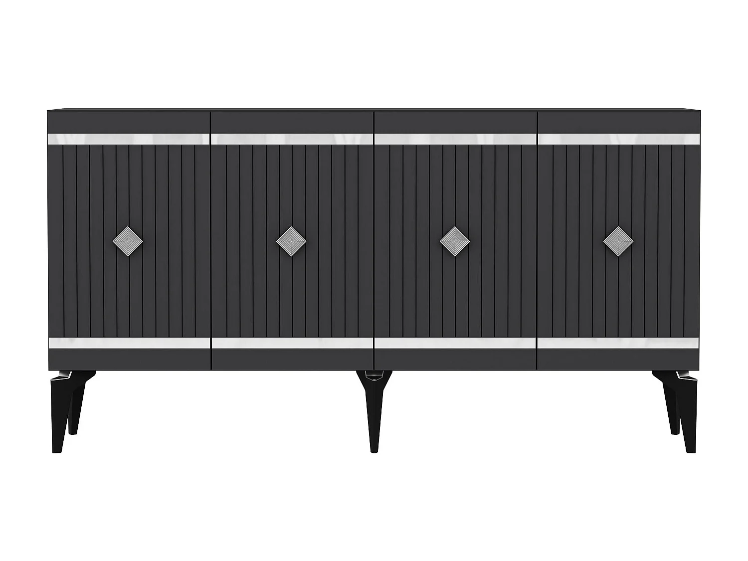 Komoda – 150 cm – Antracyt i srebro – Płyta wiórowa