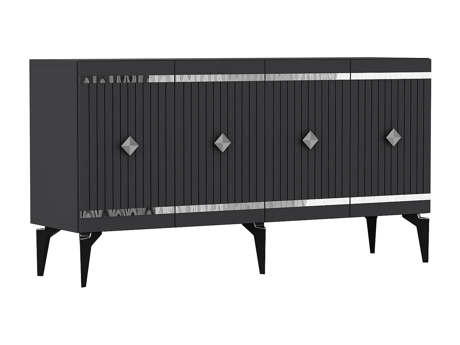 Komoda – 150 cm – Antracyt i srebro – Płyta wiórowa