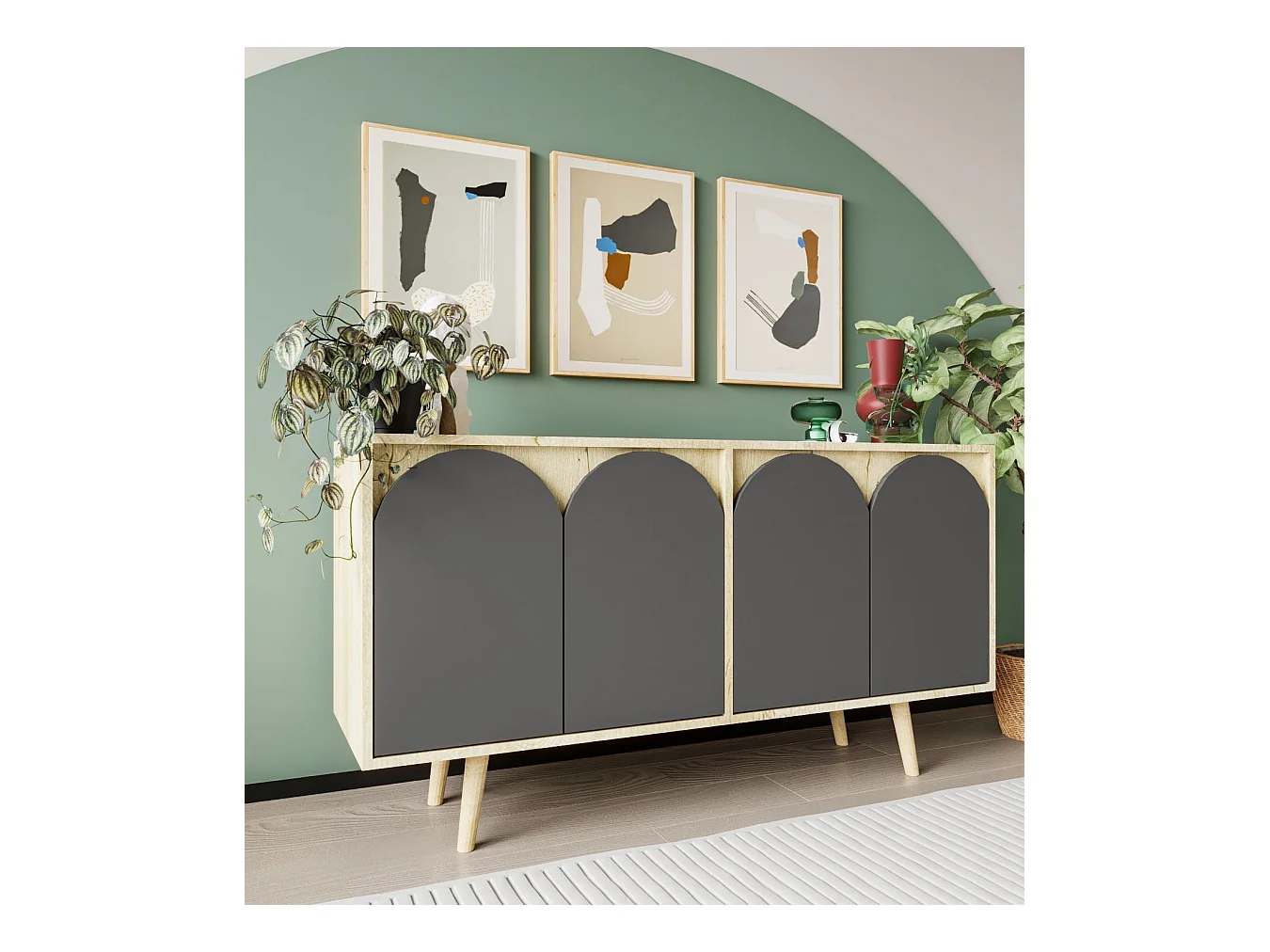 Buffet – 150 cm – Chêne saphir et anthracite – Aggloméré avec revêtement mélaminé