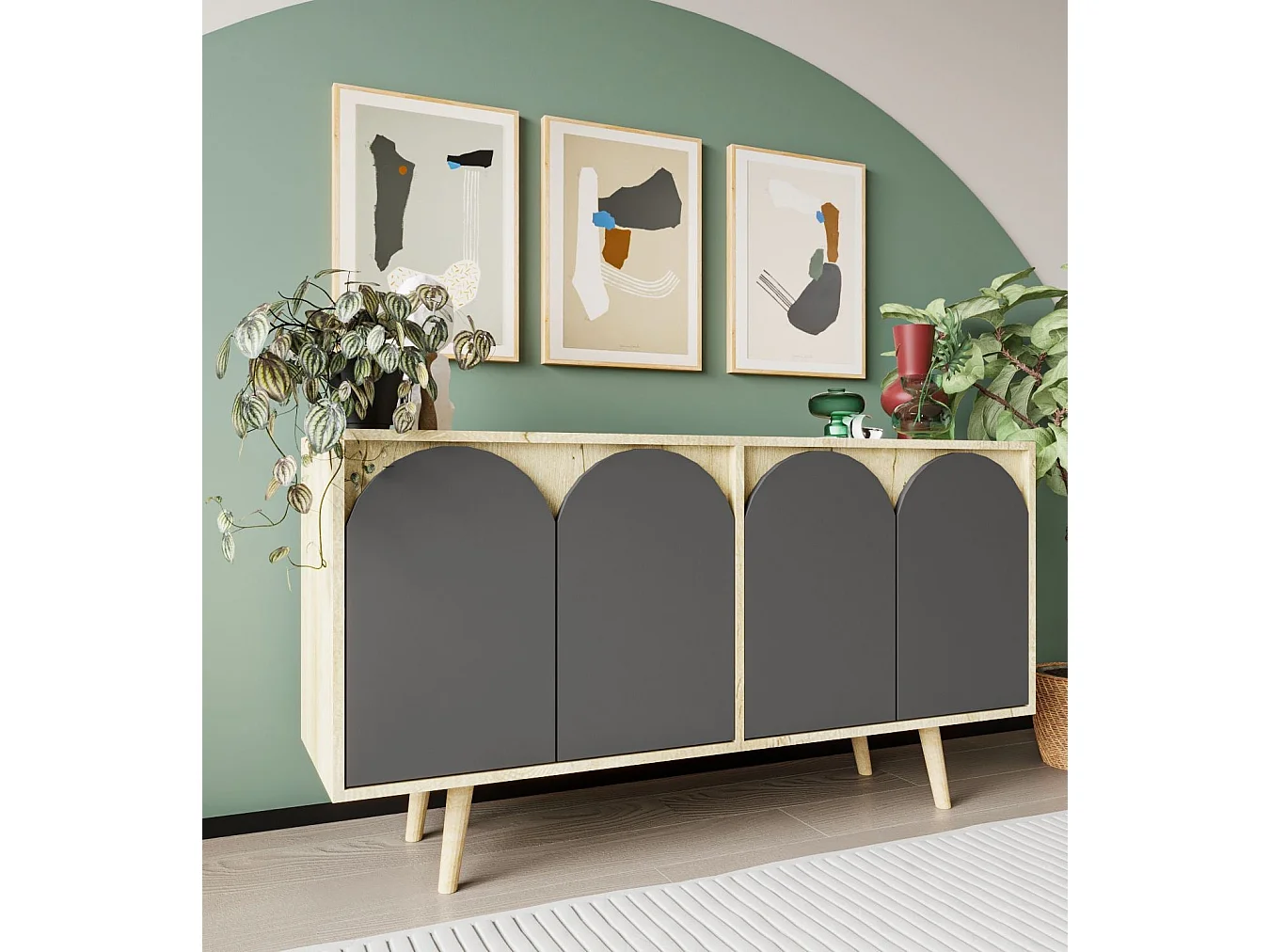 Buffet – 150 cm – Chêne saphir et anthracite – Aggloméré avec revêtement mélaminé