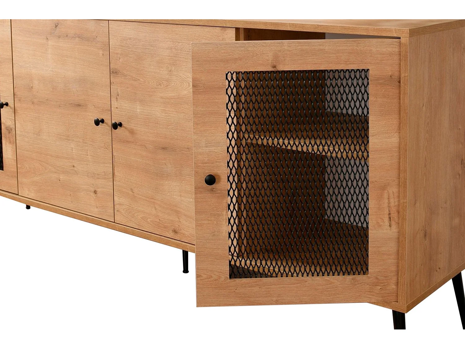 Elegantes Sideboard aus Eichenholz mit Metallbeinen, 180 x 41 x 81 cm | 100 % beschichtete Spanplatte, Drahtummantelung | Perfekt für moderne Wohn- un