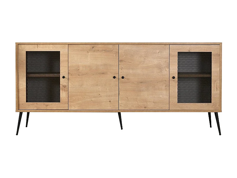 Élégant buffet en chêne avec pieds en métal, 180 x 41 x 81 cm | 100 % panneaux de particules revêtus, gainage fil métallique | Idéal pour les salons e
