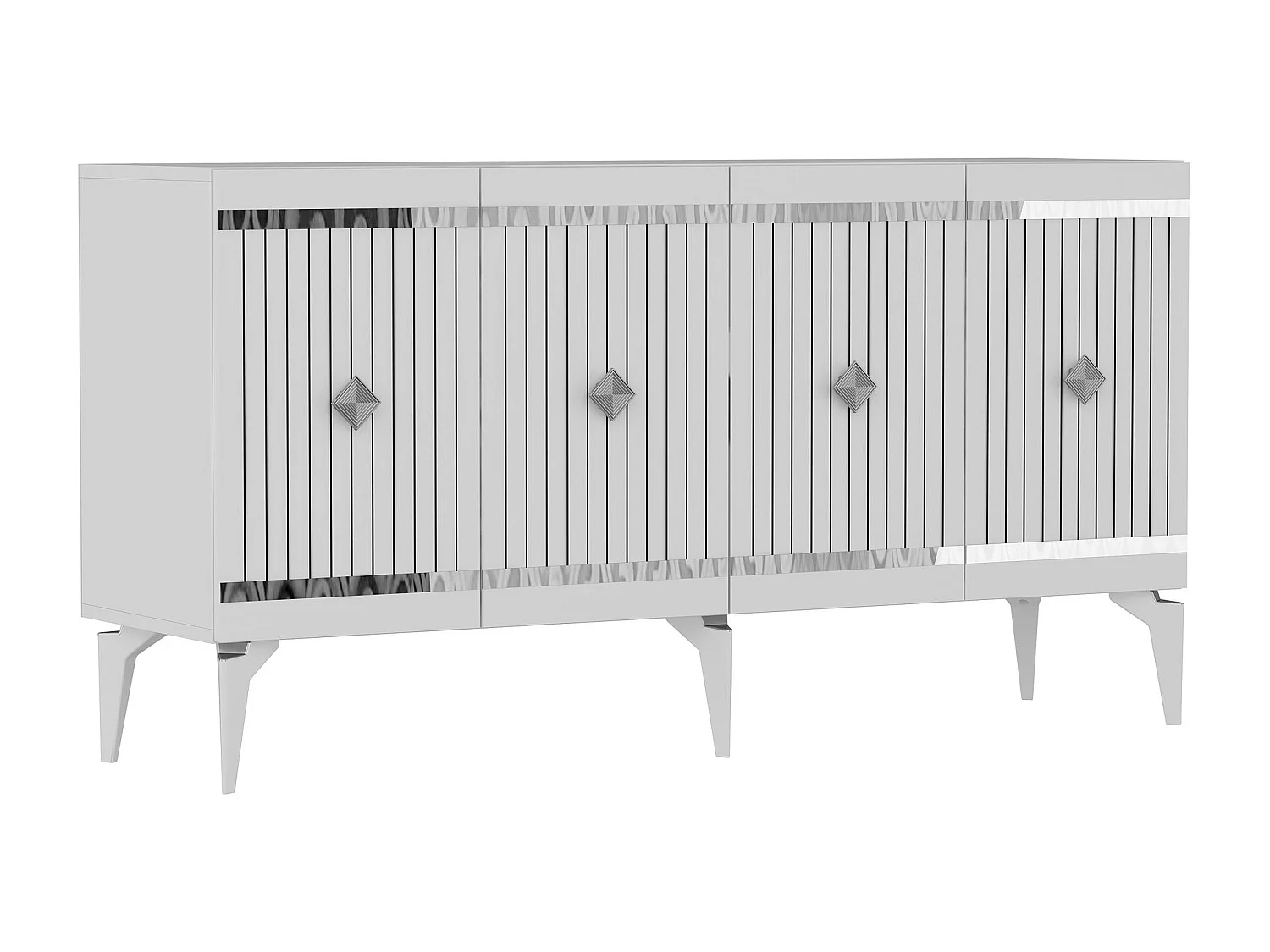 Buffet – 150 cm x 79 cm x 40 cm – Blanc et Argent – ​​Aggloméré