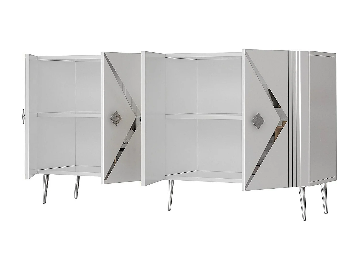 Komoda – 150 cm – Biało-srebrna – Płyta wiórowa pokryta melaminą