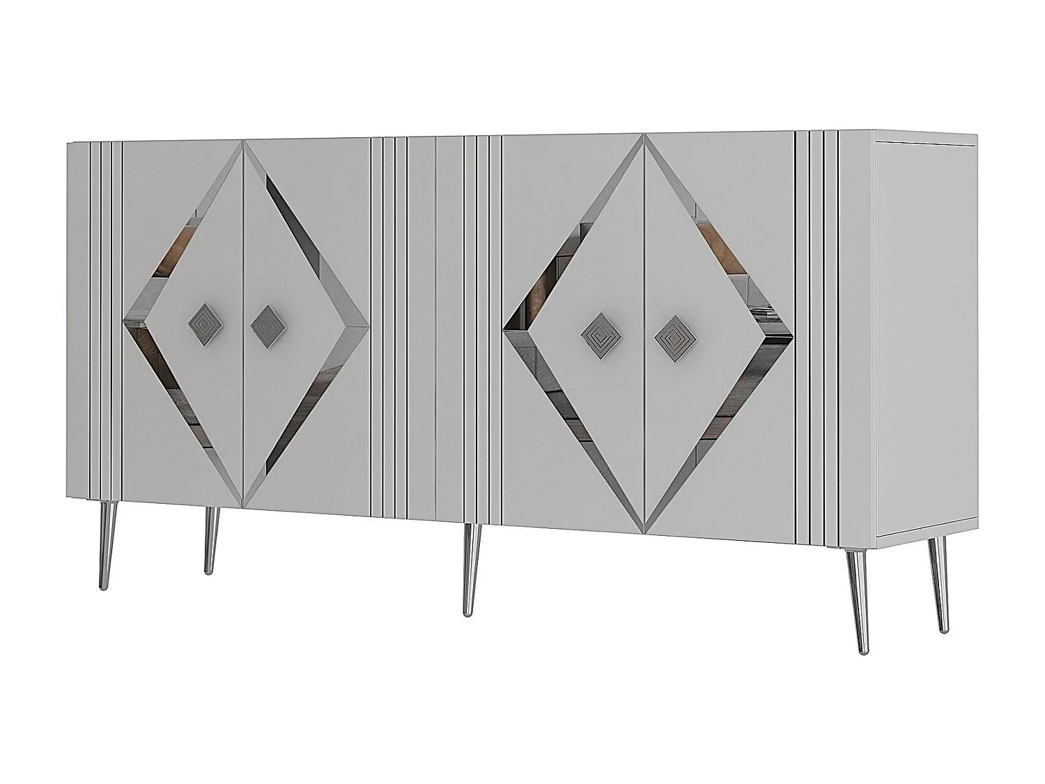 Komoda – 150 cm – Biało-srebrna – Płyta wiórowa pokryta melaminą