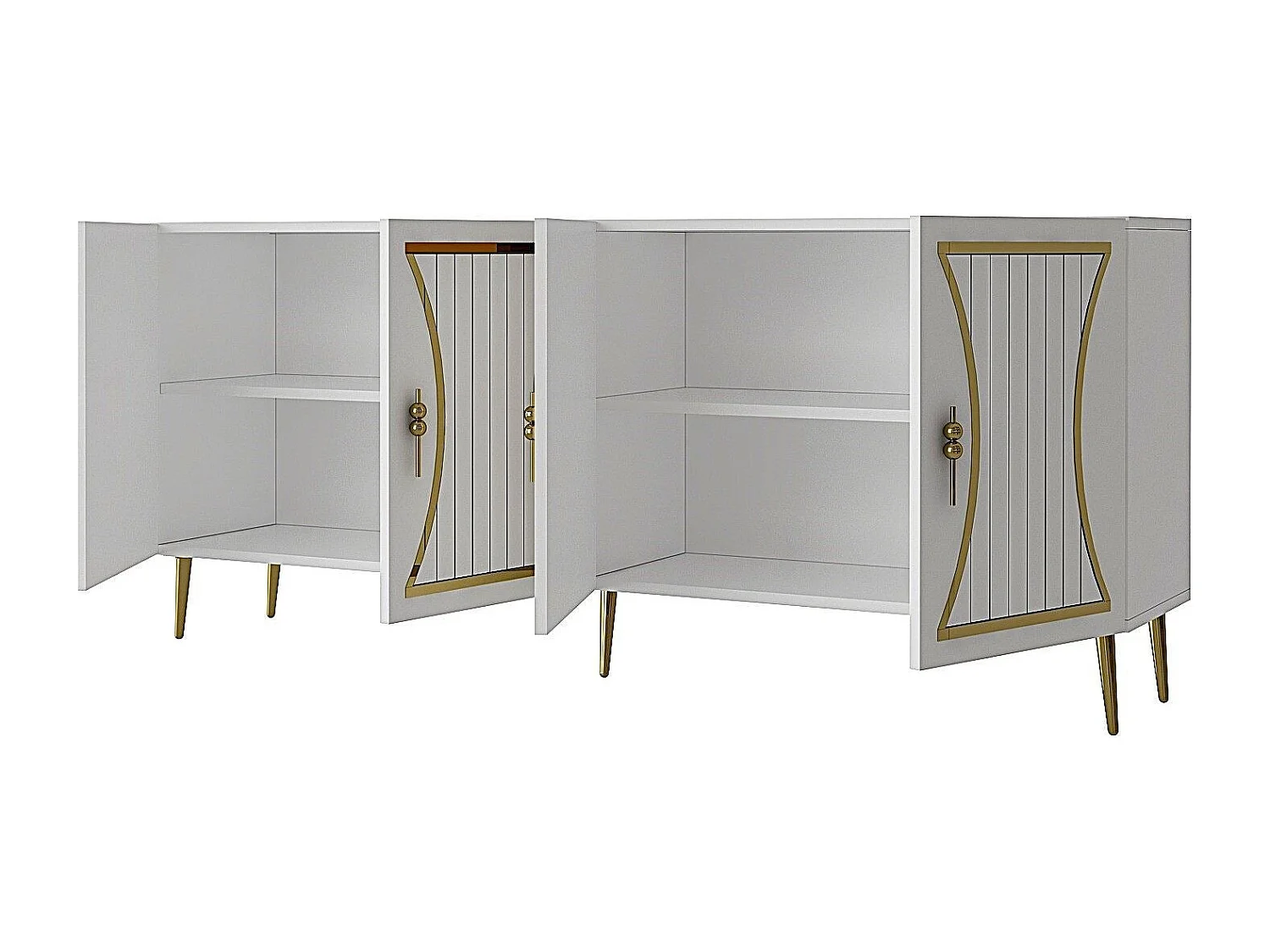 Komoda – 150 cm x 75 cm x 35 cm – Biało-złota – Płyta wiórowa