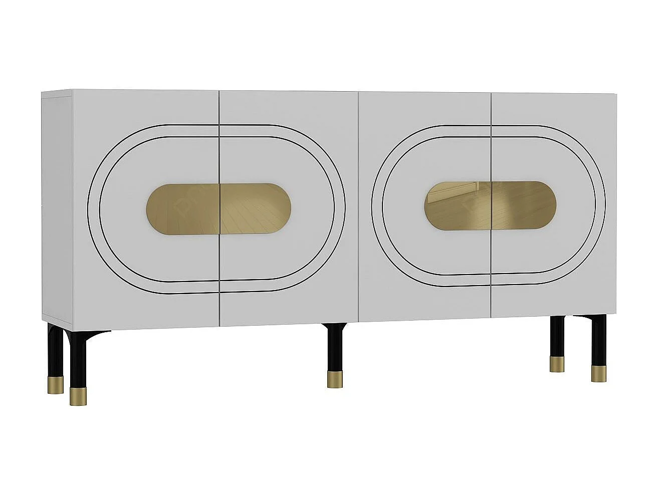 Sideboard – 150 cm x 75 cm x 35 cm – Weiß und Gold – Spanplatte