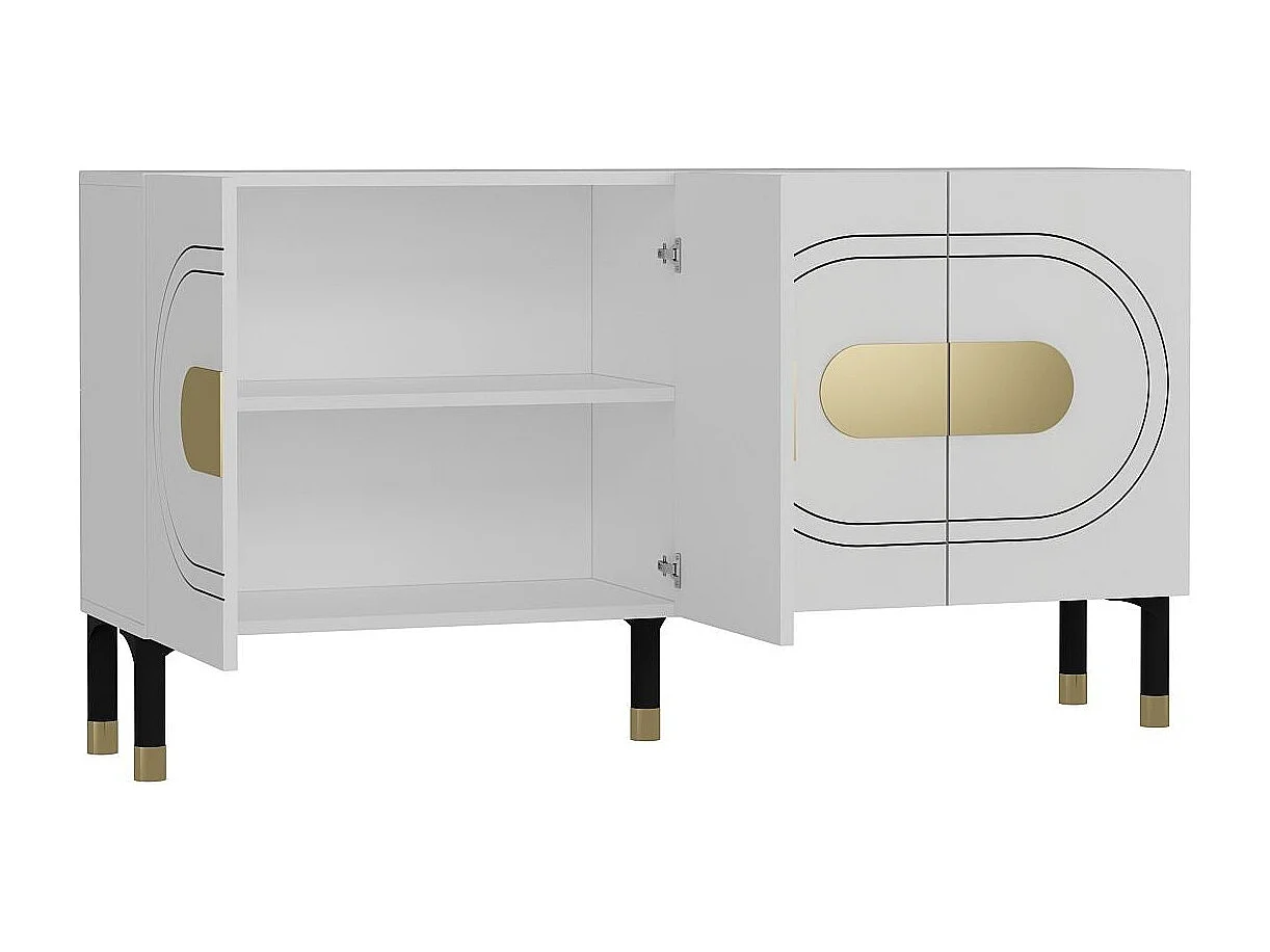 Sideboard – 150 cm x 75 cm x 35 cm – Weiß und Gold – Spanplatte