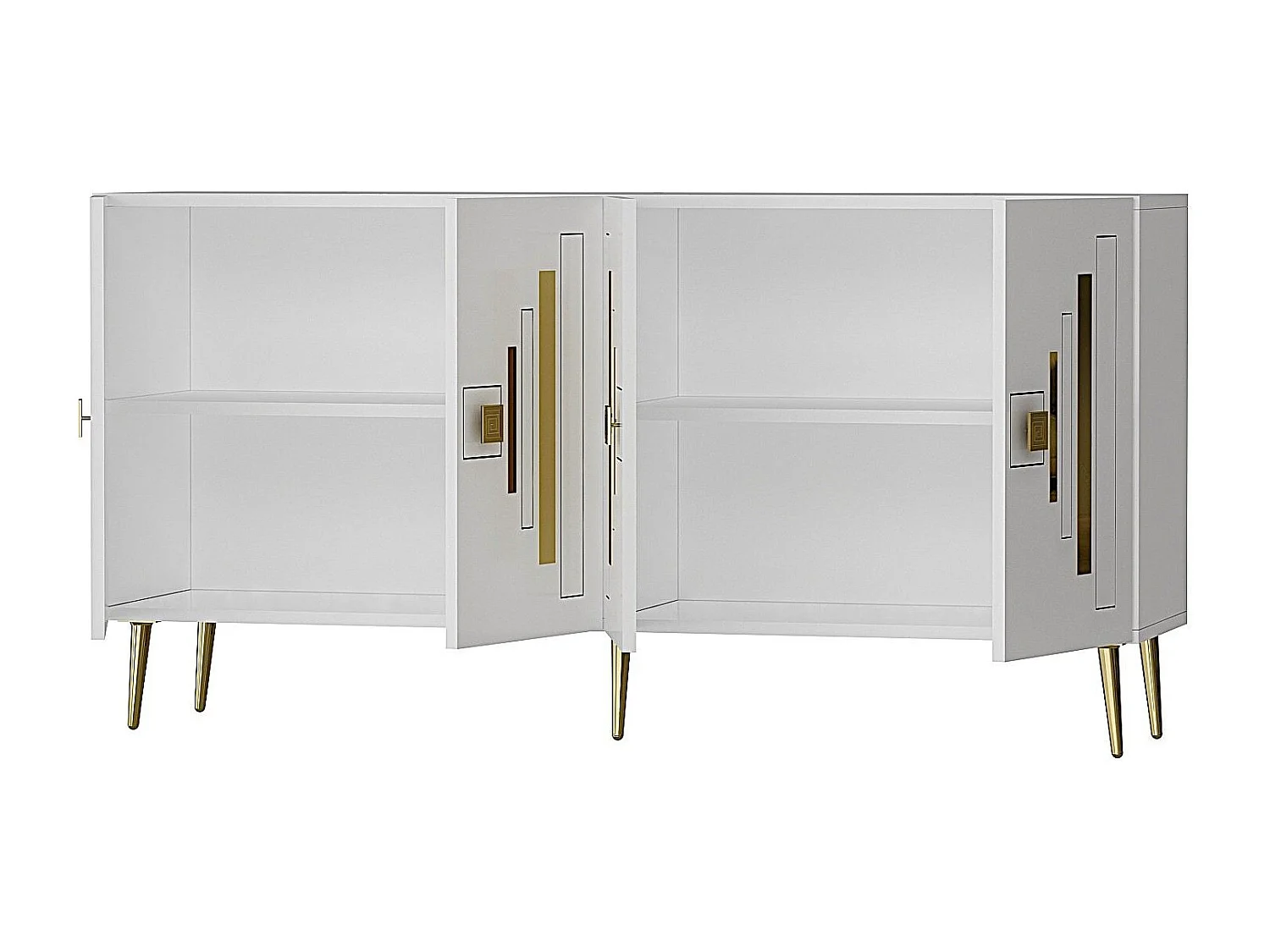 Buffet – 150 cm x 75 cm x 35 cm – Blanc et Or – Panneaux de particules
