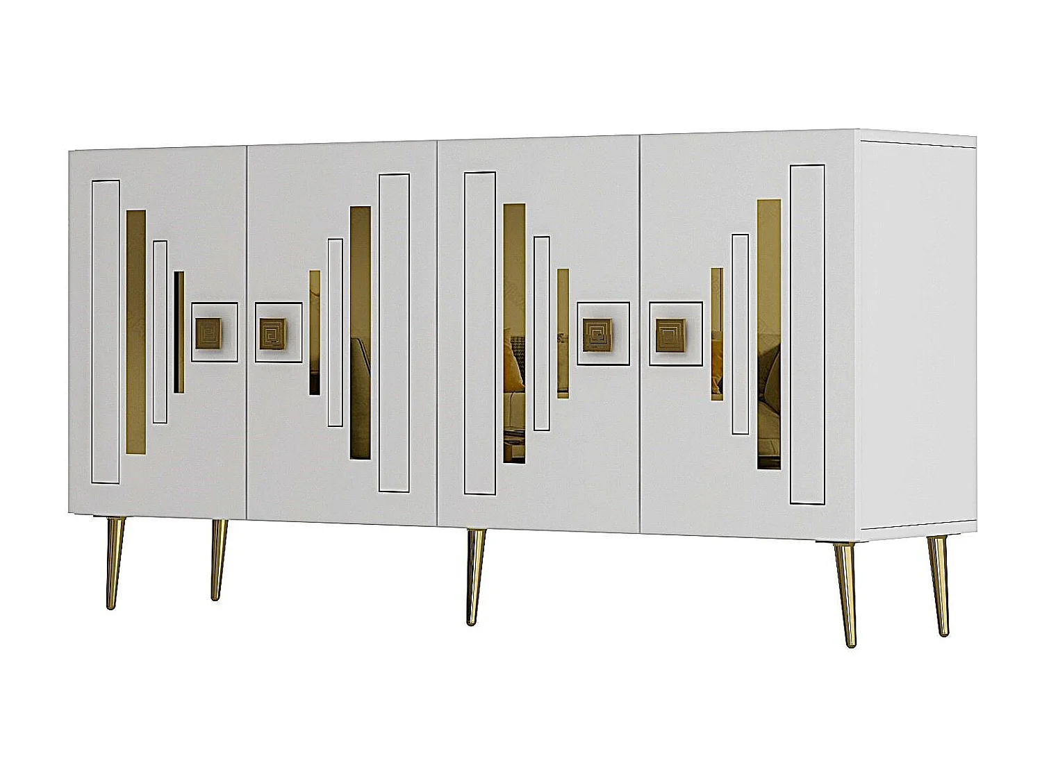 Buffet – 150 cm x 75 cm x 35 cm – Blanc et Or – Panneaux de particules