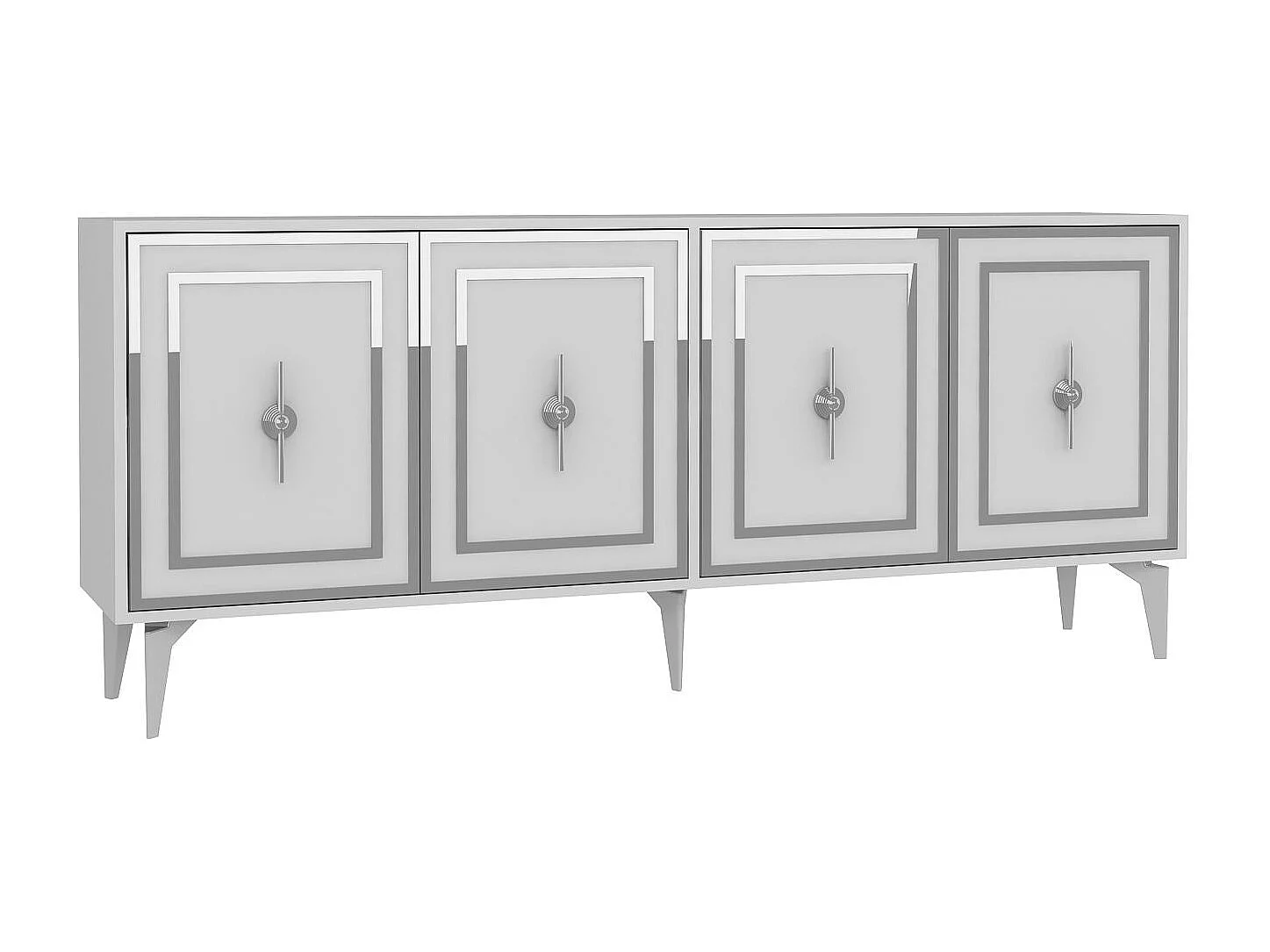 Buffet – 180 cm x 78,6 cm x 35 cm – Blanc et Argent – ​​Panneau de particules mélaminé