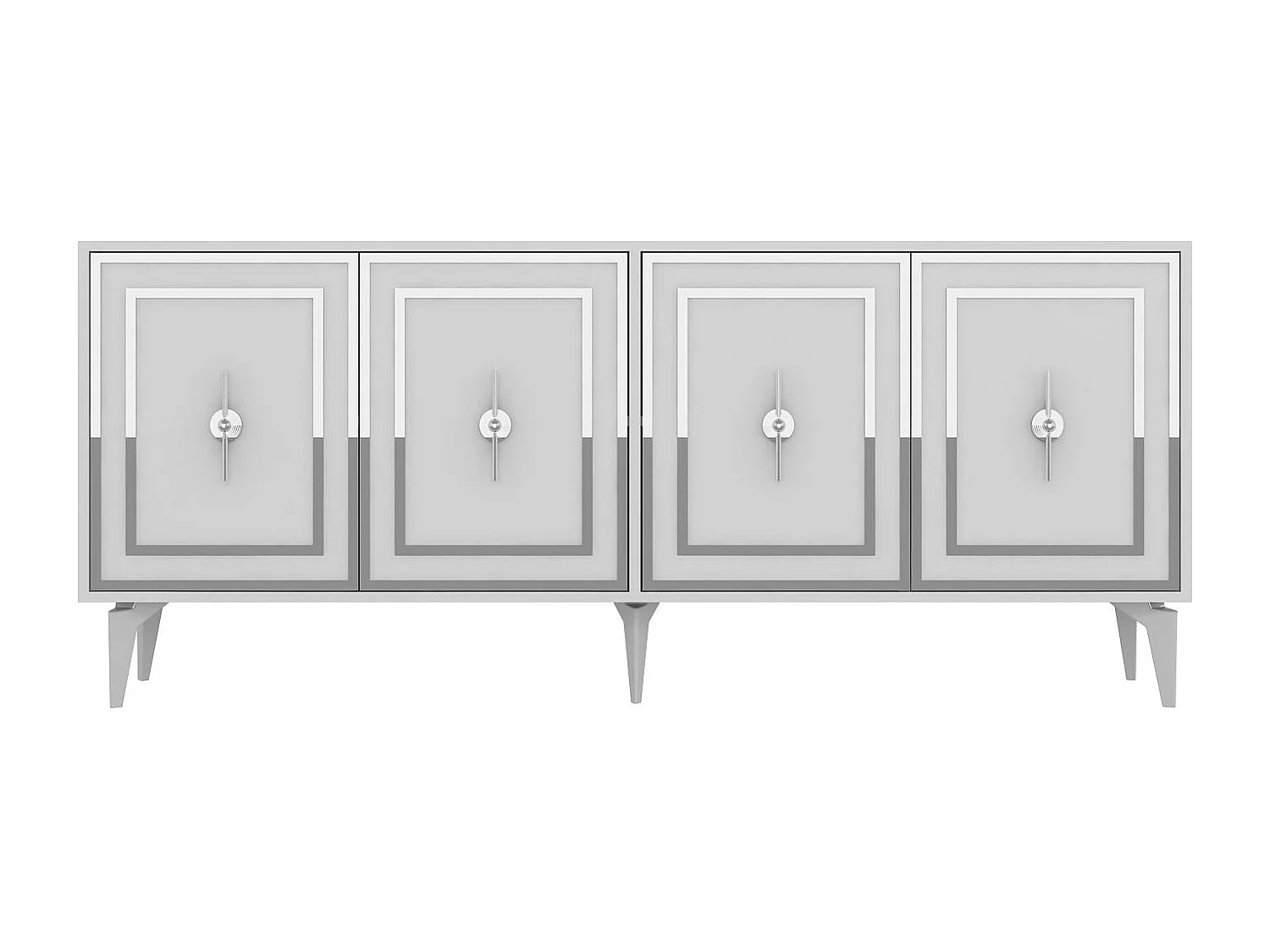 Buffet – 180 cm x 78,6 cm x 35 cm – Blanc et Argent – ​​Panneau de particules mélaminé