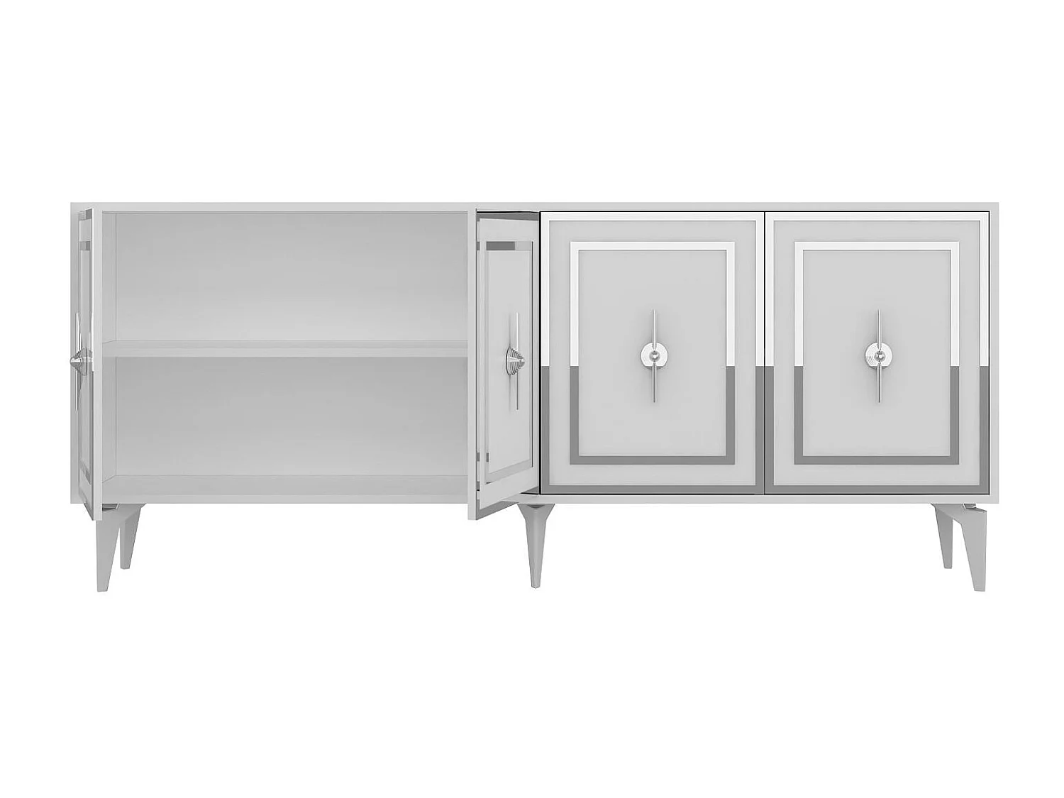 Buffet – 180 cm x 78,6 cm x 35 cm – Blanc et Argent – ​​Panneau de particules mélaminé