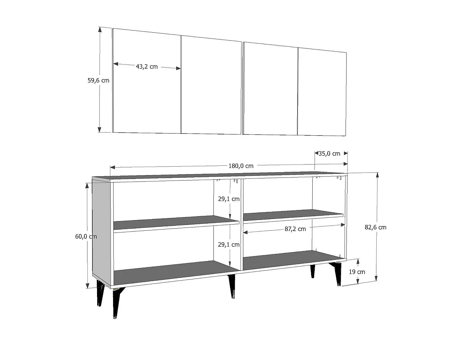 Buffet – 180 cm x 78,6 cm x 35 cm – Blanc et Argent – ​​Panneau de particules mélaminé
