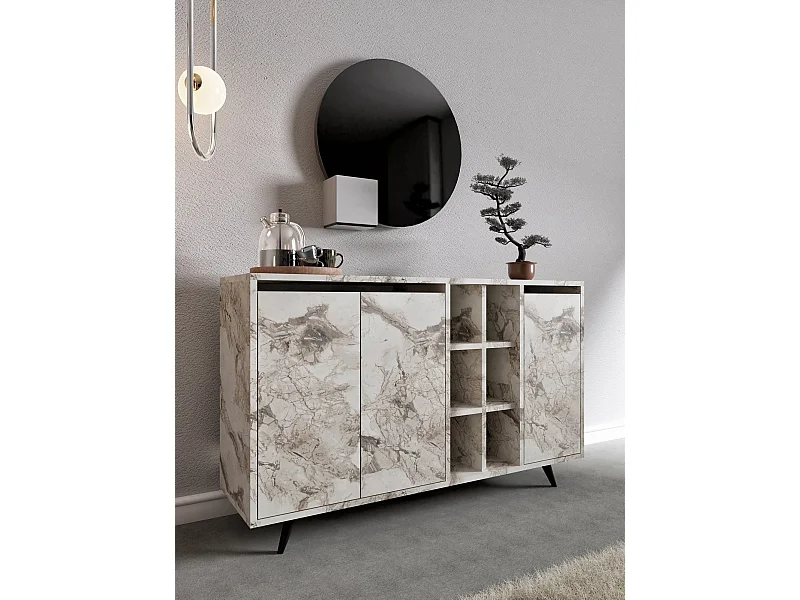 Dressoir – 140cm x 86cm x 40cm – Ephesus Marmer – Melamine gecoate spaanplaat