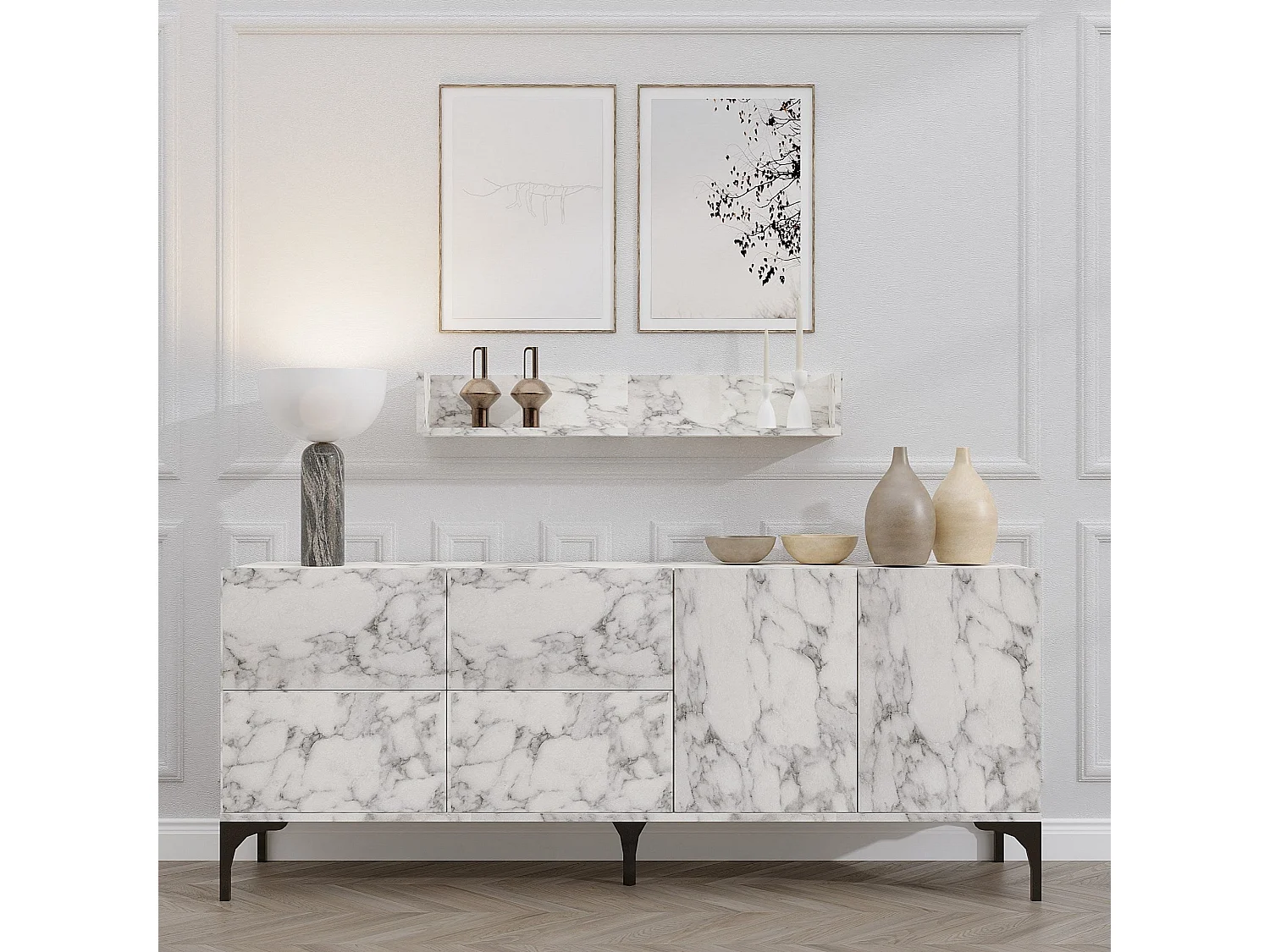 Melamine Dressoir – 180 x 55 x 40 cm – Carrara Marmer