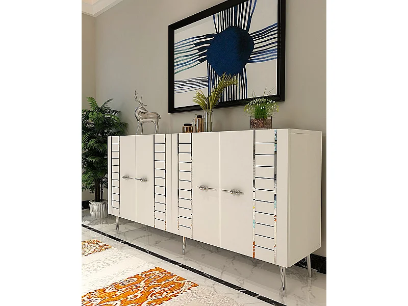 Dressoir – 150 cm x 75 cm – Wit en zilver – Spaanplaat