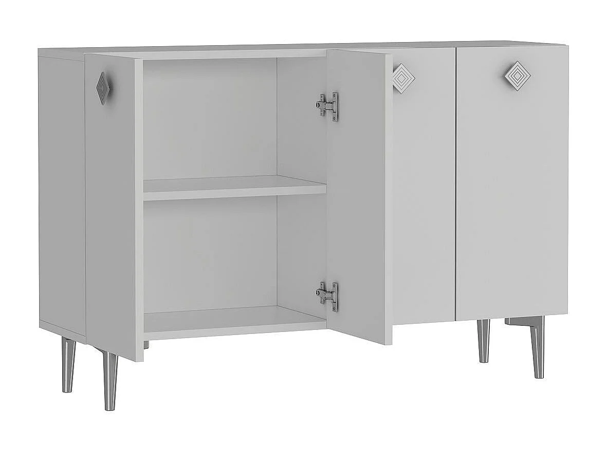 Melamine gecoat spaanplaat dressoir – 120 cm x 80 cm – Wit en zilver