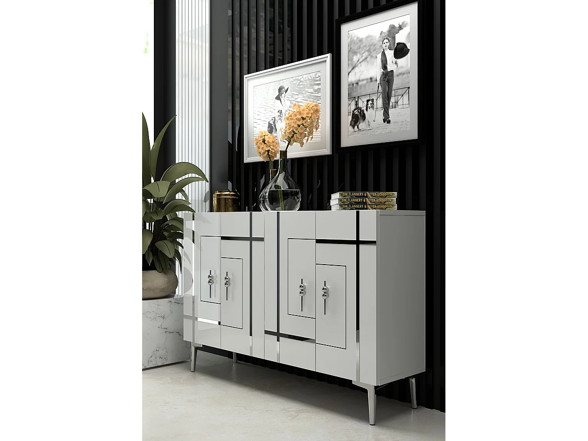 Credenza in truciolare nobilitato – 120 cm x 80 cm – Bianco e Argento