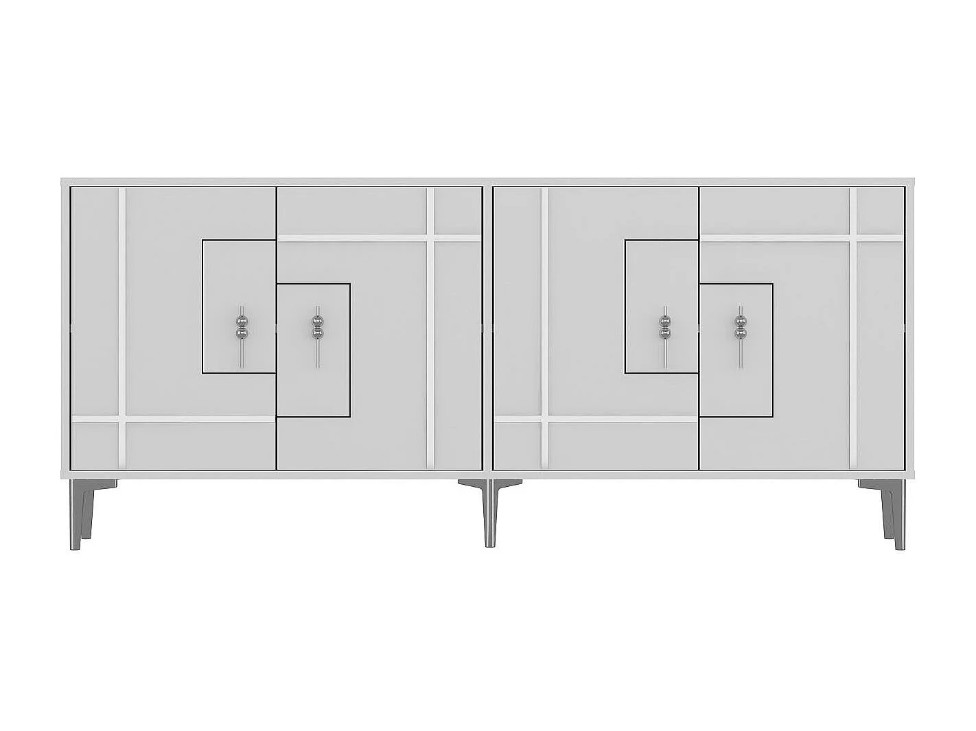 Buffet – 180 cm x 78,6 cm x 35 cm – Blanc et Argent – ​​Aggloméré