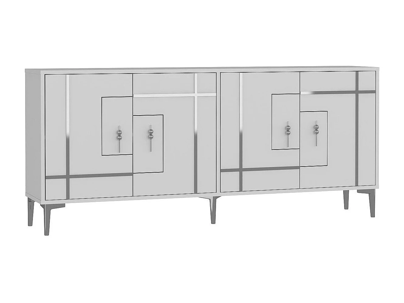 Buffet – 180 cm x 78,6 cm x 35 cm – Blanc et Argent – ​​Aggloméré