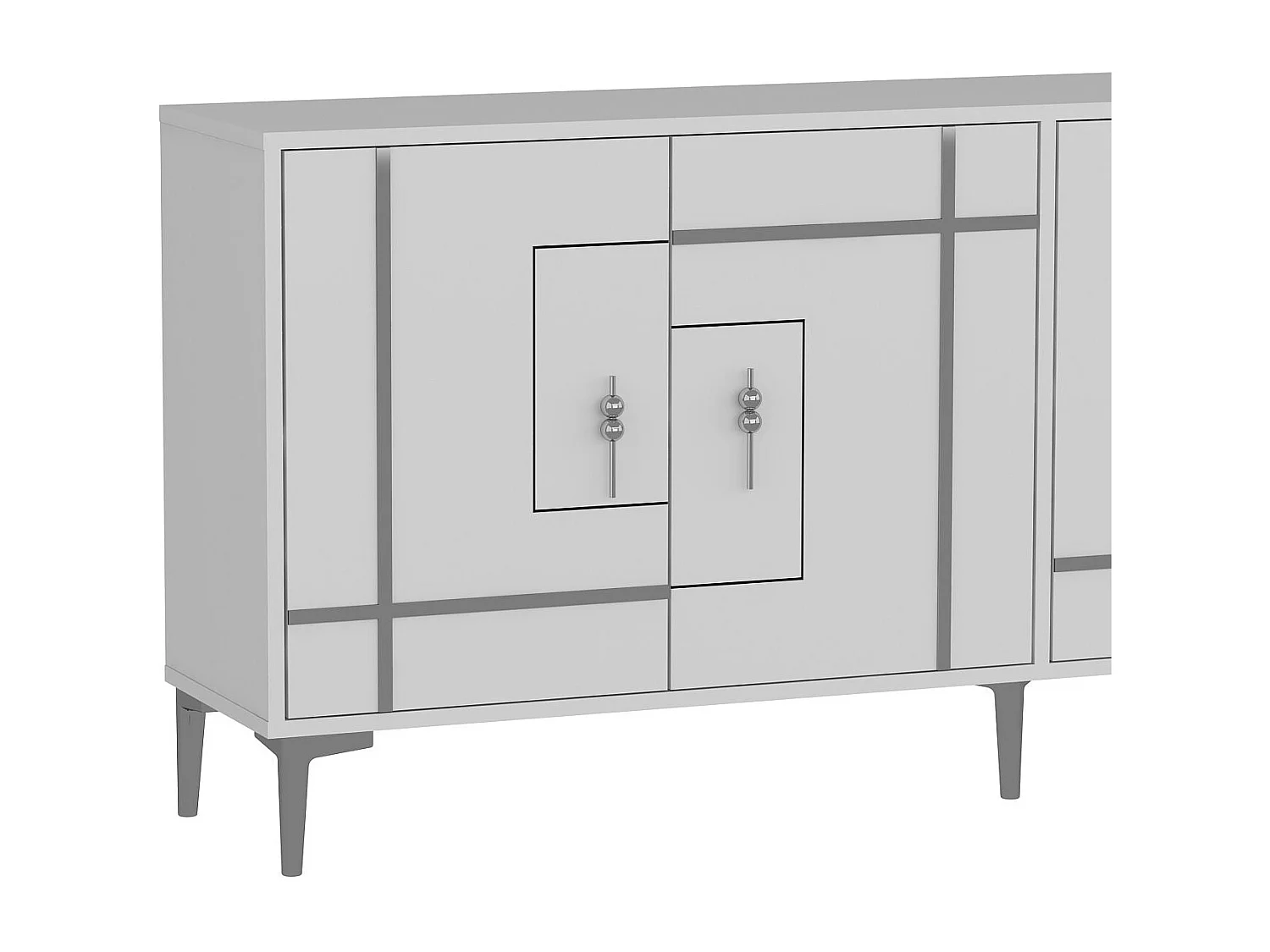 Buffet – 180 cm x 78,6 cm x 35 cm – Blanc et Argent – ​​Aggloméré