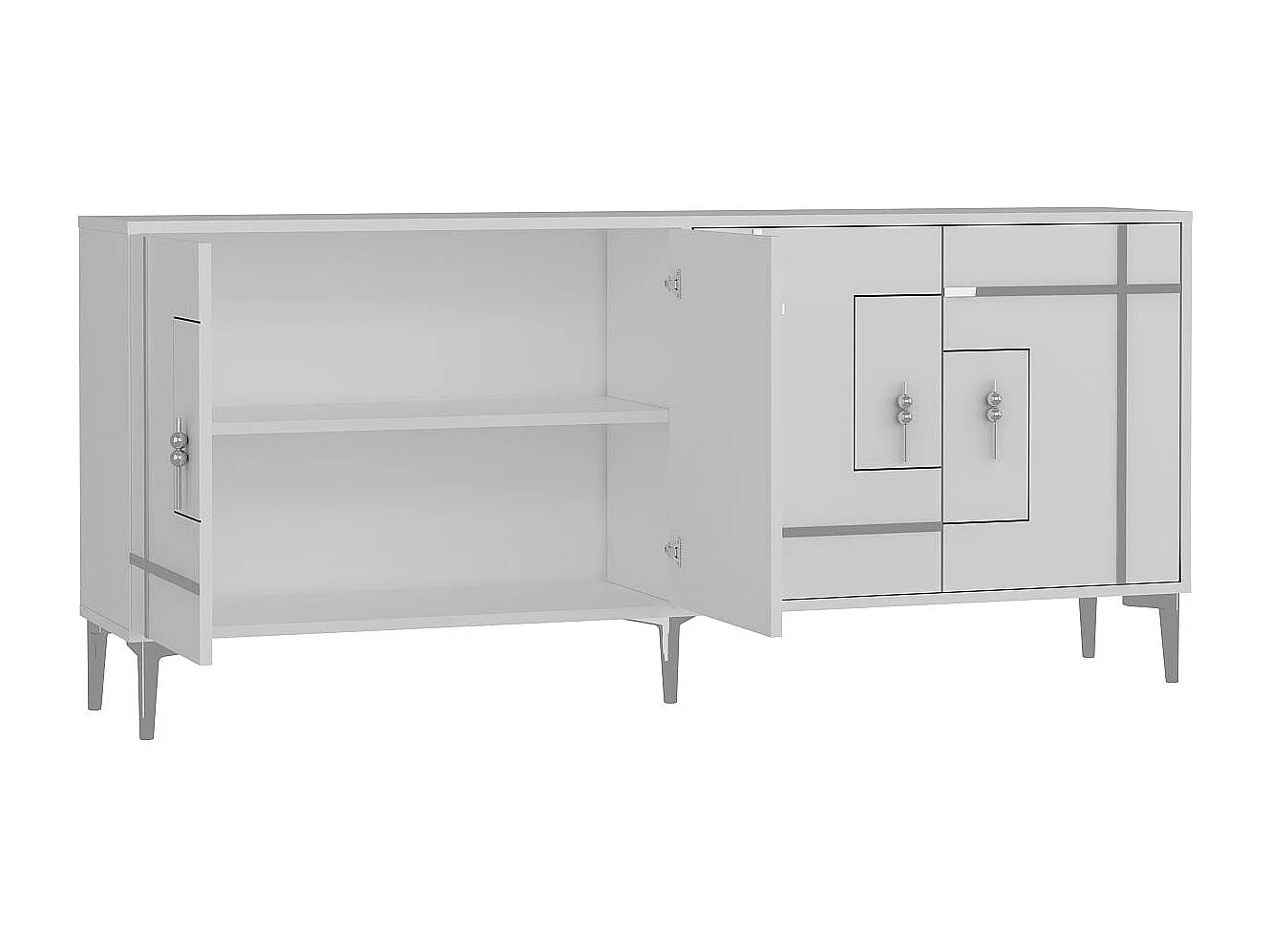 Buffet – 180 cm x 78,6 cm x 35 cm – Blanc et Argent – ​​Aggloméré