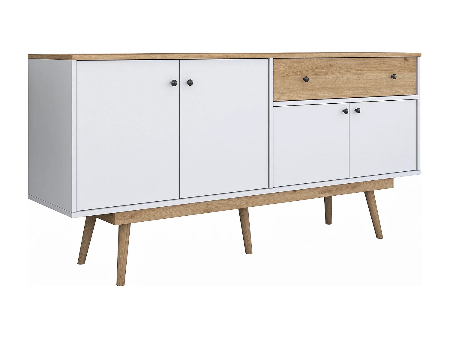 Komoda z płyty wiórowej – 180 cm x 87,6 cm x 45 cm – Orzech i biel – Płyta wiórowa