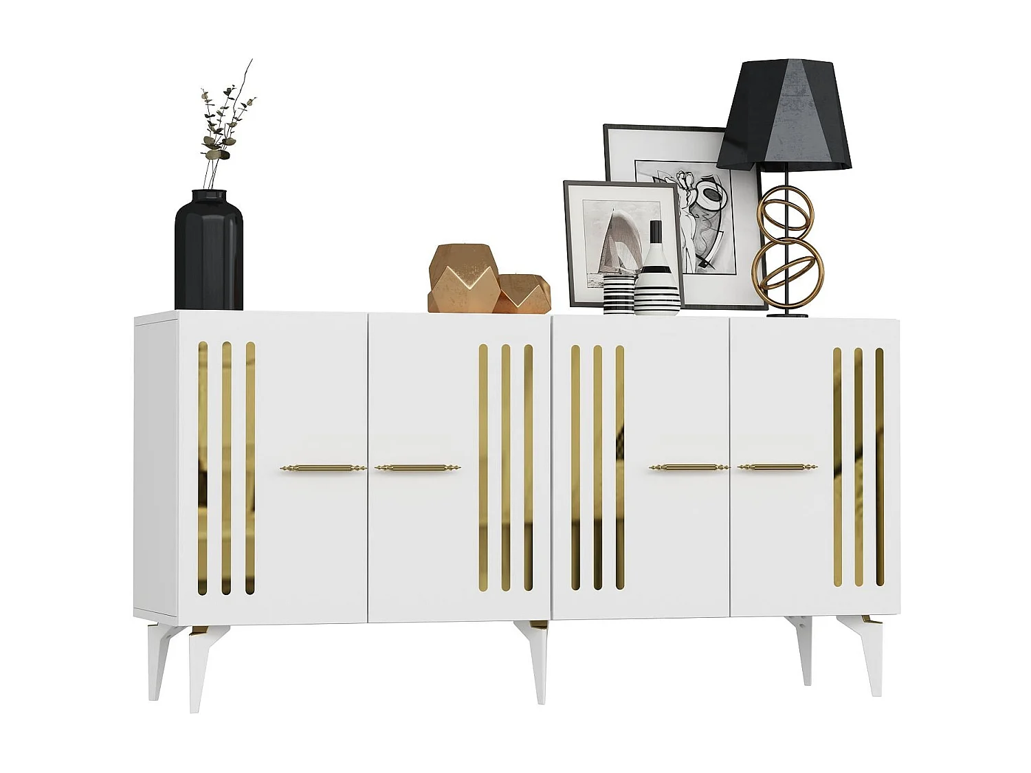 Sideboard – 150 cm x 79 cm x 40 cm – Weiß und Gold – Spanplatte