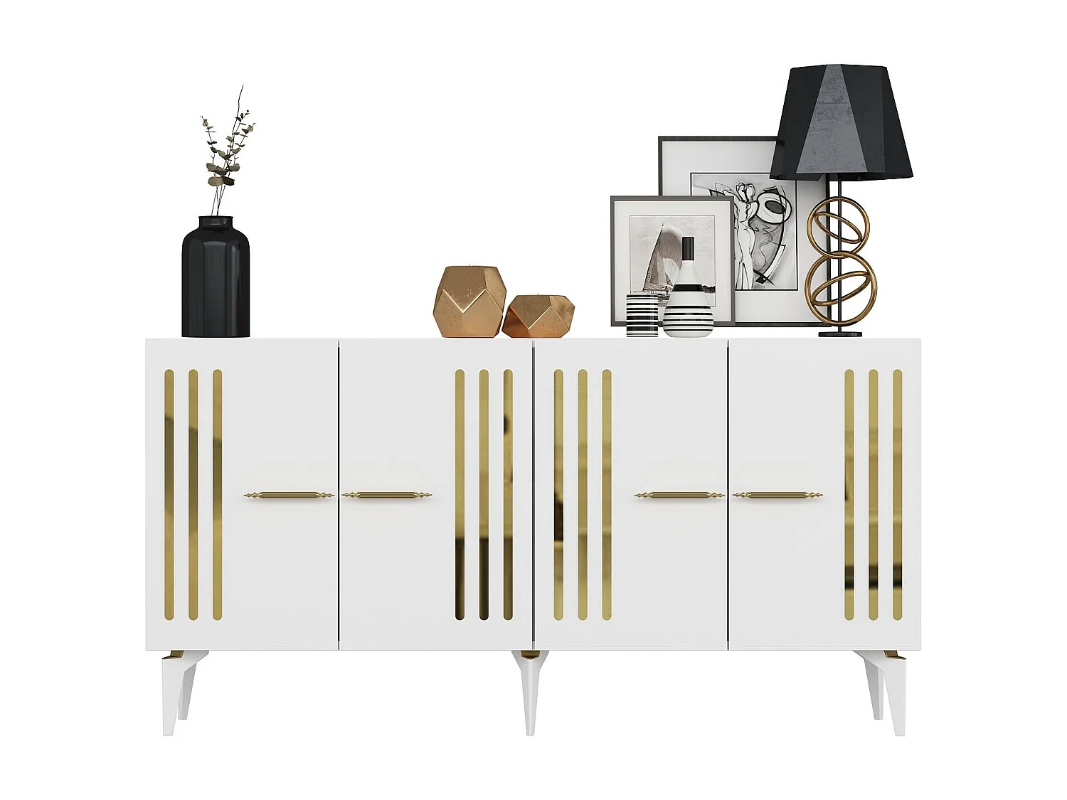 Sideboard – 150 cm x 79 cm x 40 cm – Weiß und Gold – Spanplatte
