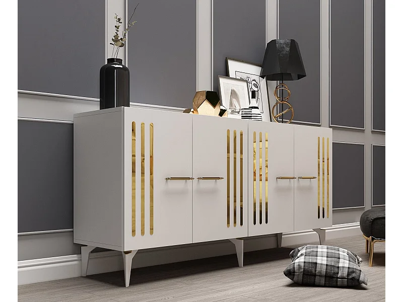 Sideboard – 150 cm x 79 cm x 40 cm – Weiß und Gold – Spanplatte