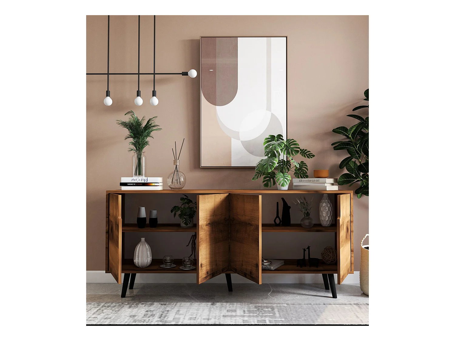 Buffet – 180 cm – Noyer – Panneau de particules mélaminé