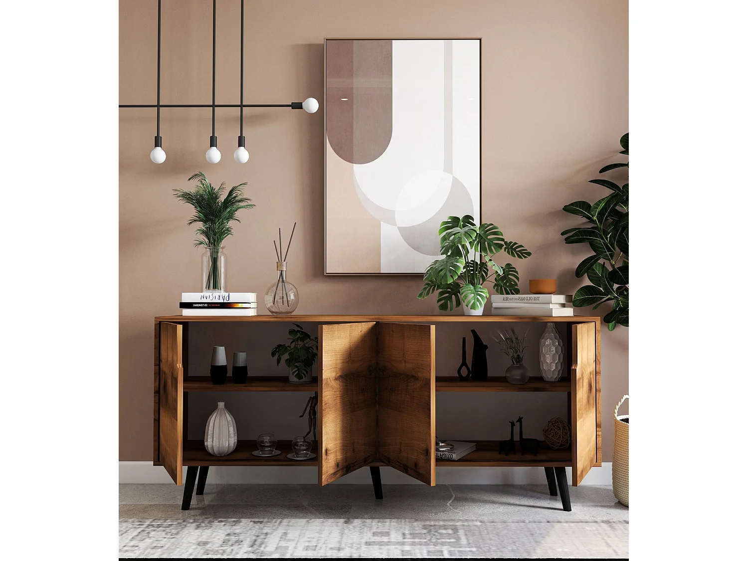 Aparador – 180 cm – Nogueira – Aglomerado revestido de melamina