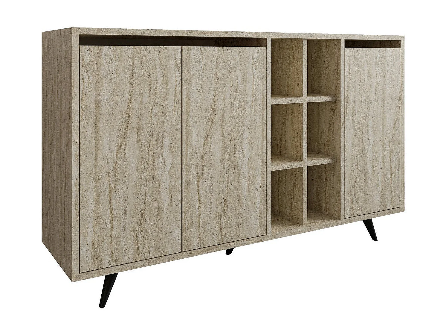 Buffet en marbre – 140cm x 86cm x 40cm – Travertin – Panneau de particules mélaminé